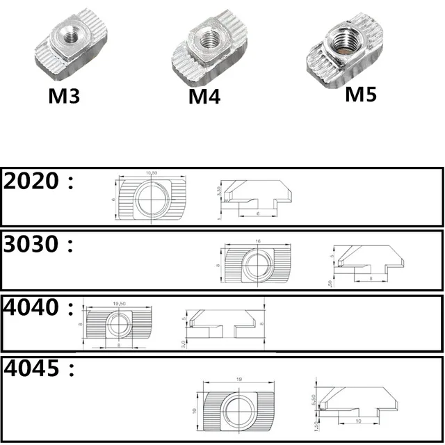 100 шт. 30 серии T гайка головка молотка гайка M3/M4/M5/M6 разъем Никель покрытием 3030 серии для щелей аксессуары для алюминиевых профилей