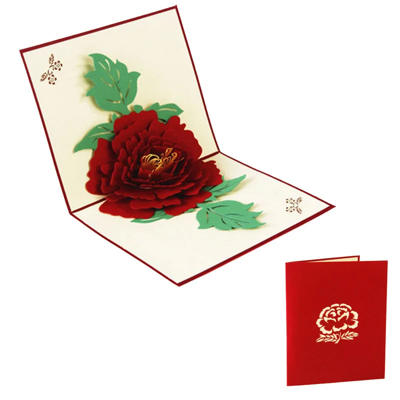 3D всплывающие поздравительные открытки пион День рождения Валентина День матери Рождество Хорошее качество - Цвет: Красный
