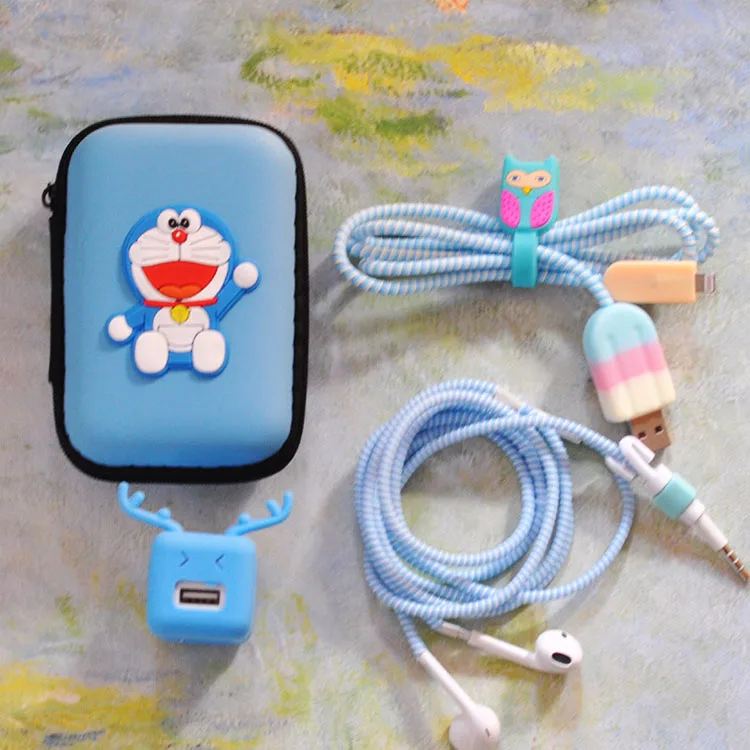 Хороший подарок милый мультфильм USB кабель наушников протектор набор с Устройства для сматывания шнуров Наклейки шнур спираль протектор для iPhone 5 6 6S 7 Plus