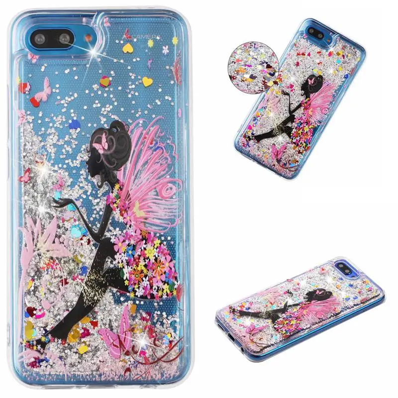 Phone Case For Huawei Honor 10 Protective Shell Glitter Shine Quicksand Shockproof Transparent Cute Back Cover Soft TPU |