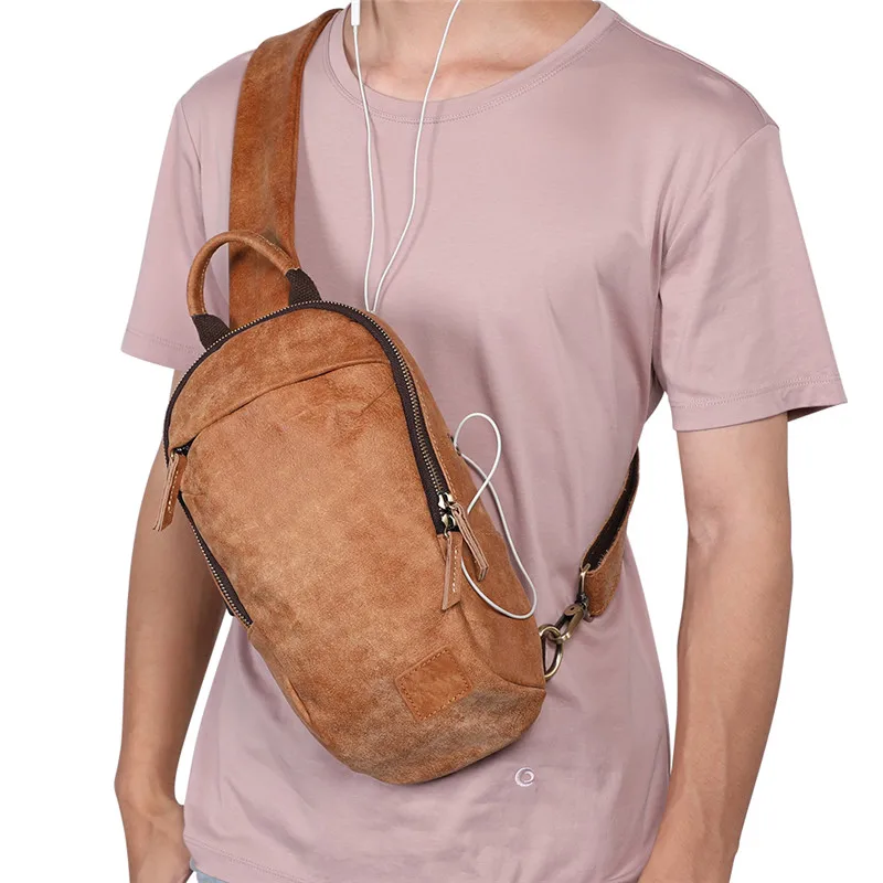 

Nesitu Vintage Brown 100% Guarantee Real Skin Genuine Leather Women Men Messenger Bags Female Male Chest Bag For mini ipad M6398