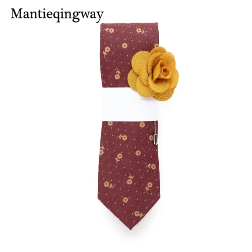 Mantieqingway мужские хлопковые галстуки с бесплатной брошью свадебные тонкие галстуки Gravatas corbatas деловые костюмы Prinetd шеи галстук Vestidos - Цвет: 001