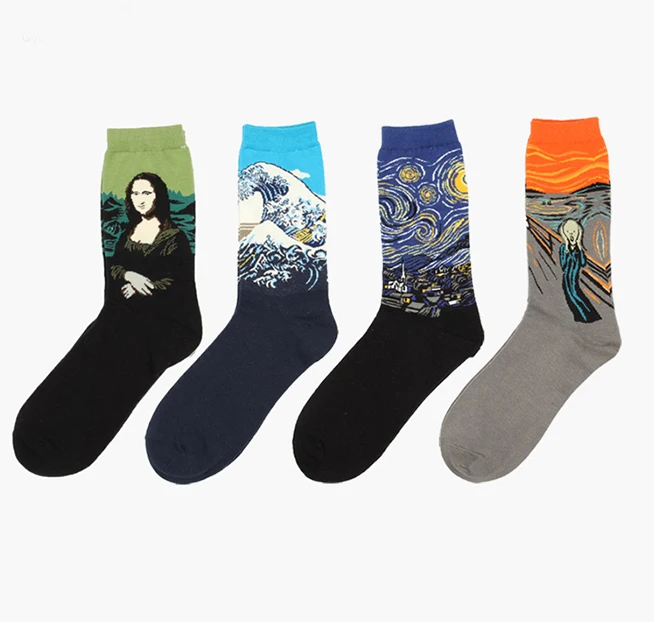 Vroče Dropshipping Jesen pozimi Retro Ženske Nova umetnost Van Gogh Freska Svetovno znana serija oljnih slik Moške nogavice Smešne nogavice