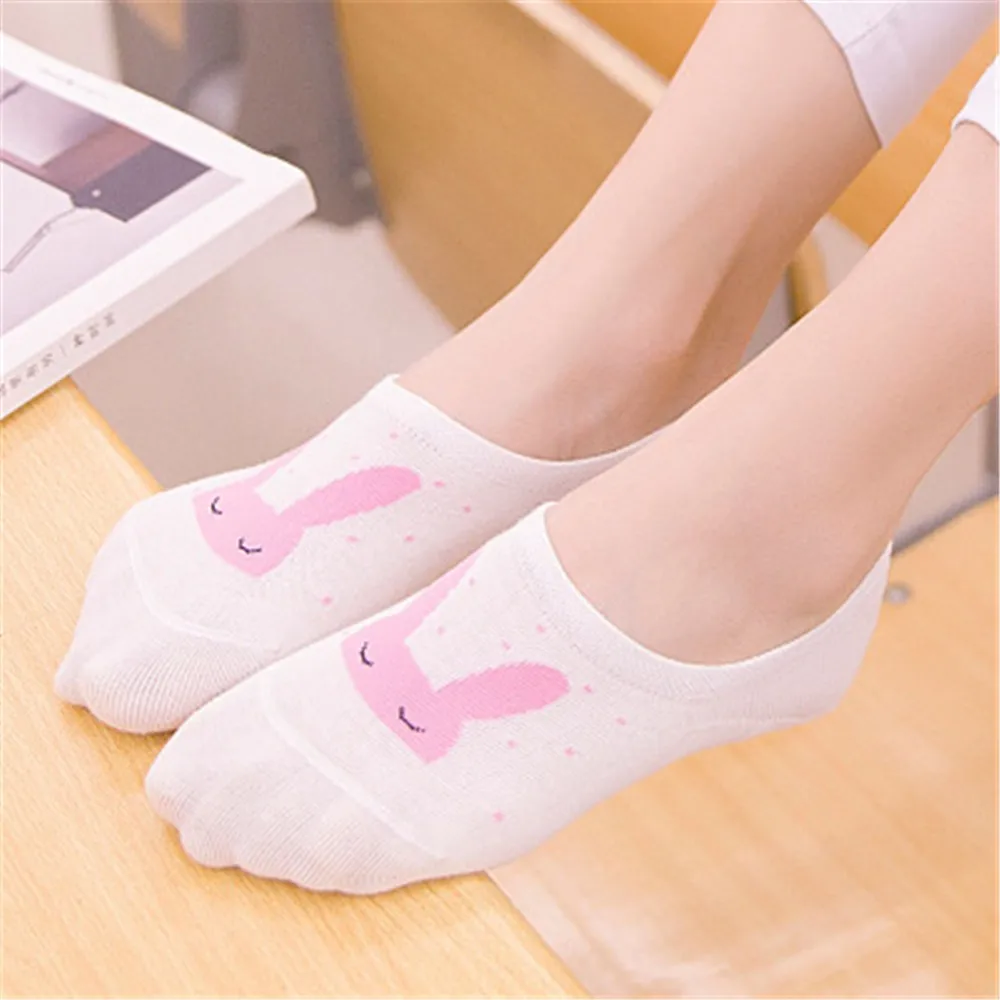 Cute Bunny Women Socks Anti Slip Ankle Socks Shallow Mouth Cotton Bamboo Fiber Sox For Female