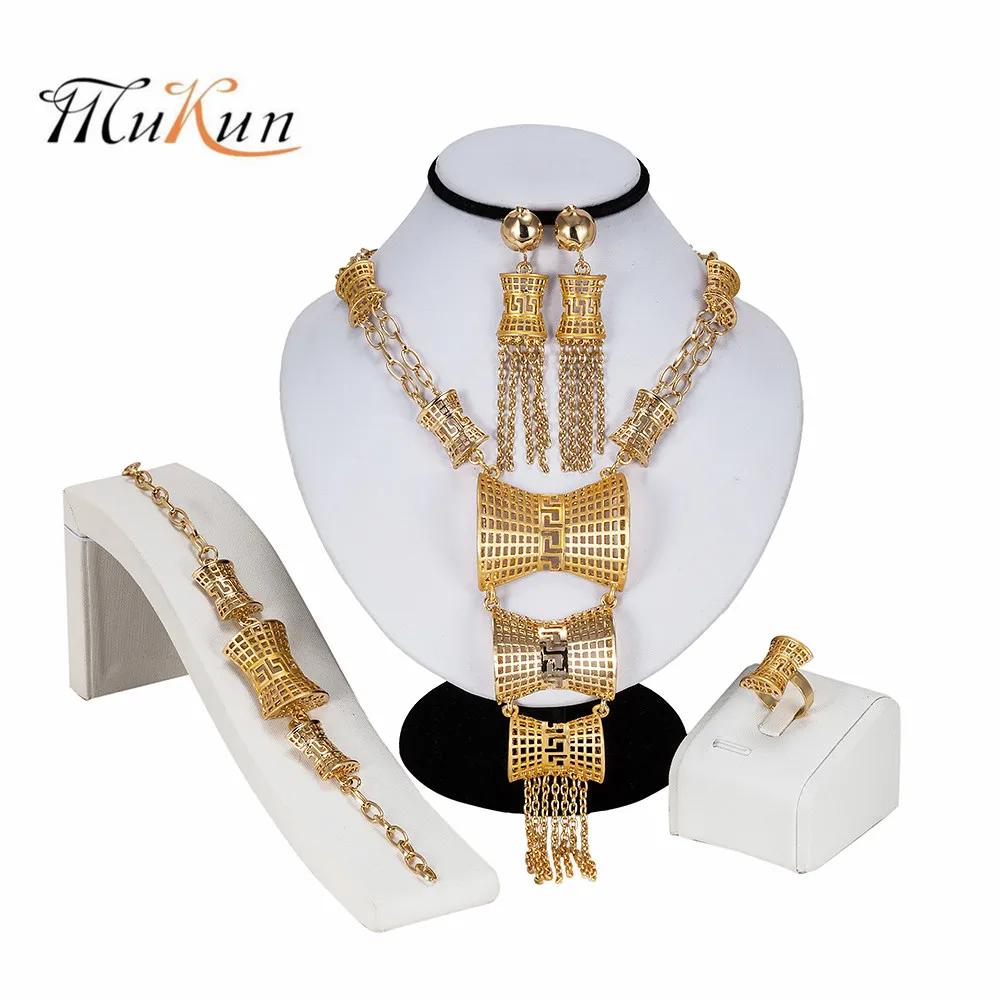 

MUKUN 2019 fashion African dubai gold Color jewelry set Wholesale Brand nigerian bridal bead wedding Jewelry set Women costume