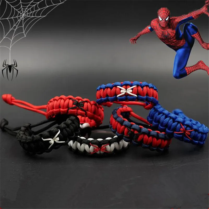 

Spider Man Bracelet Superhero Movie Into the Spider-Verse Hand Knitting Bracelet Red Black Noctilucence Cord Fancy Esihou Gift