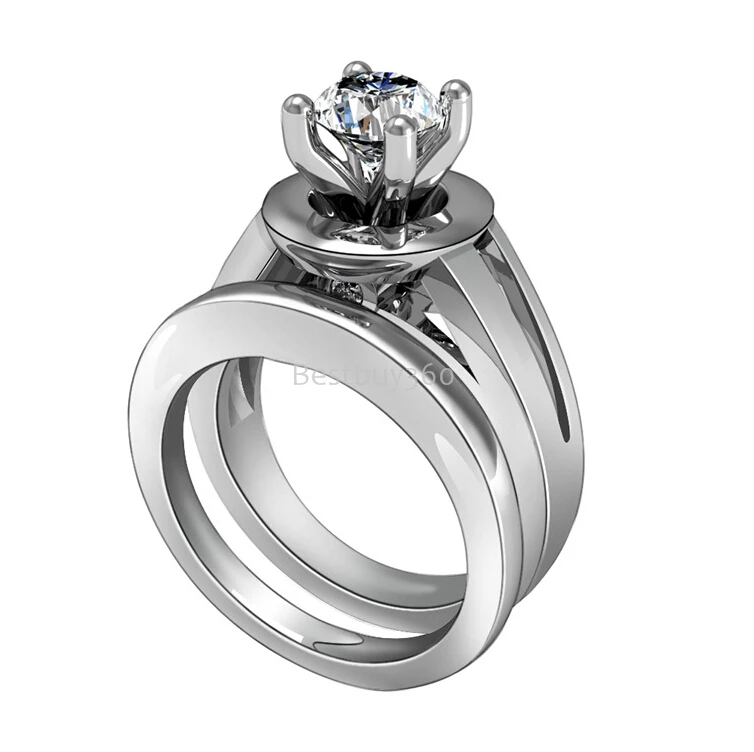 

1 carat 4 prongs personalized 925 sterling silver jewelry simulated diamond ring bands set US size from 4 to 10.5 (NM)