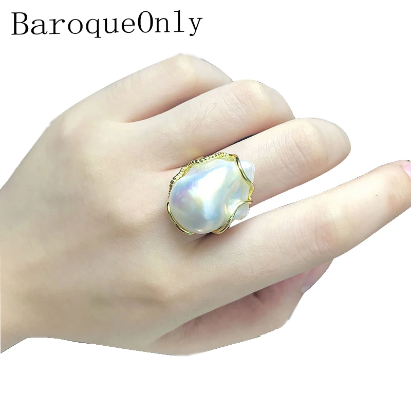 Регулируемые кольца BaroqueOnly с белым жемчугом барокко 100% натуральный Большой