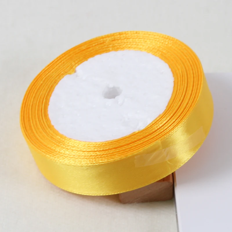 25 ярдов атласная лента 20 мм односторонняя Свадебная шелковая лента вечерние атласные ленты для украшения рукоделия пригласительная открытка Подарочная упаковка DIY - Цвет: Golden Yellow