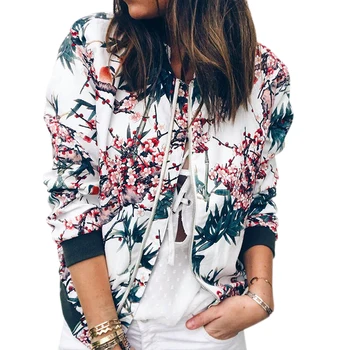 

Autumn Warm Fashion Women Jackets Tops Zipper Up Slim Retro Winter Jacket Basic Coats Floral Printed Femme Long Sleeve GV692