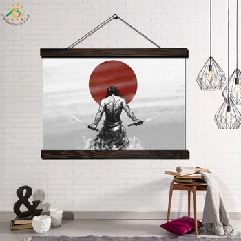 

Samurai Japan Warrior Modern Wall Art Print Pop Art Picture And Poster Solid Wood Hanging Scroll Canvas Painting Art Home Decor