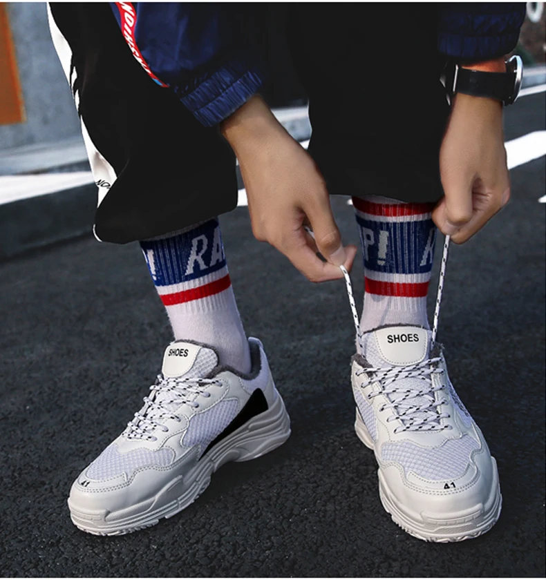 Men's Chunky Sneakers Dad Shoes Men Winter Classic With Fur High Platform Trainers Sneaker Black And White Sneakers Men Platform (10)