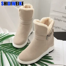 Женские полусапожки; Зимние полусапожки; Теплая обувь на плоской подошве; Botas Mujer; зимние сапоги с пряжкой; модная обувь с круглым носком; ботинки; n026