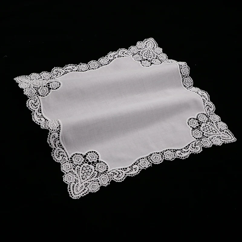  A005: White premium cotton lace handkerchiefs crochet hankies for women/ladies wedding gift