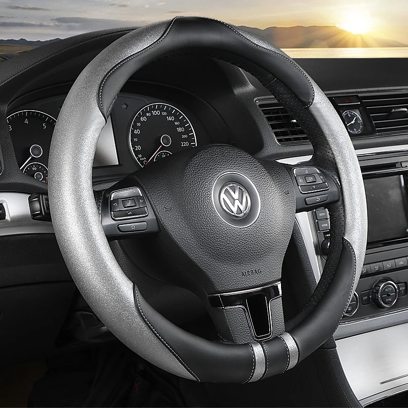 

KKYSYELVA Universal Car Steering Wheel Cover Leather Steering-wheel Covers Auto wheels Car Interior Accessories