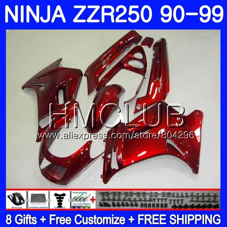 

Body For KAWASAKI NINJA ZZR 250 ZZR-250 95 96 97 98 99 Bodywork 55HM.15 ZZR250 ALL Dark red 1995 1996 1997 1998 1999 Fairing Kit