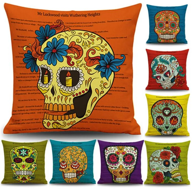 

Halloween Flower Skull Pillow Cases 45*45CM Romantic Festival Pillowcase Decorative Linen Head Pillow Cover Wholesale 30JE20Y