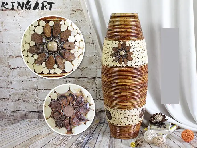 Chinese Large Bamboo Floor Vase Big Living Room Decorative Floor Vase Home Art & Craft Flower Pot Woven Retro Antique Finish