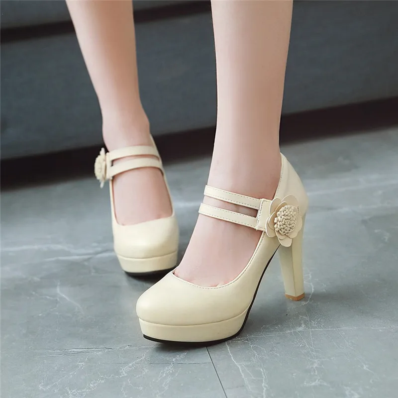 

YMECHIC Womens Summer Shoes High Heel Pink Black White Beige Flower Party Weding Bride Shoes Platforms High Heels Pumps 2018