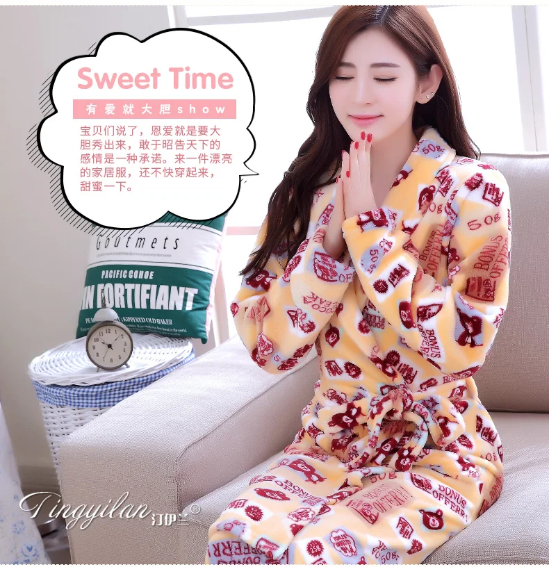 Lady Coral Fleece Bathrobes Women's Winter Flannel Pajamas Adult Men's Winter Warm Sleep Robe Coral Fleece Couples Homwear D2090