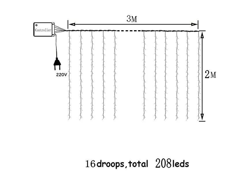3 м x 2 м 208 светодиодов сосулька занавес гирлянда Сказочный свет Рождество для свадьбы дома и сада вечерние висящие декорации Настенный декор-белый/WW