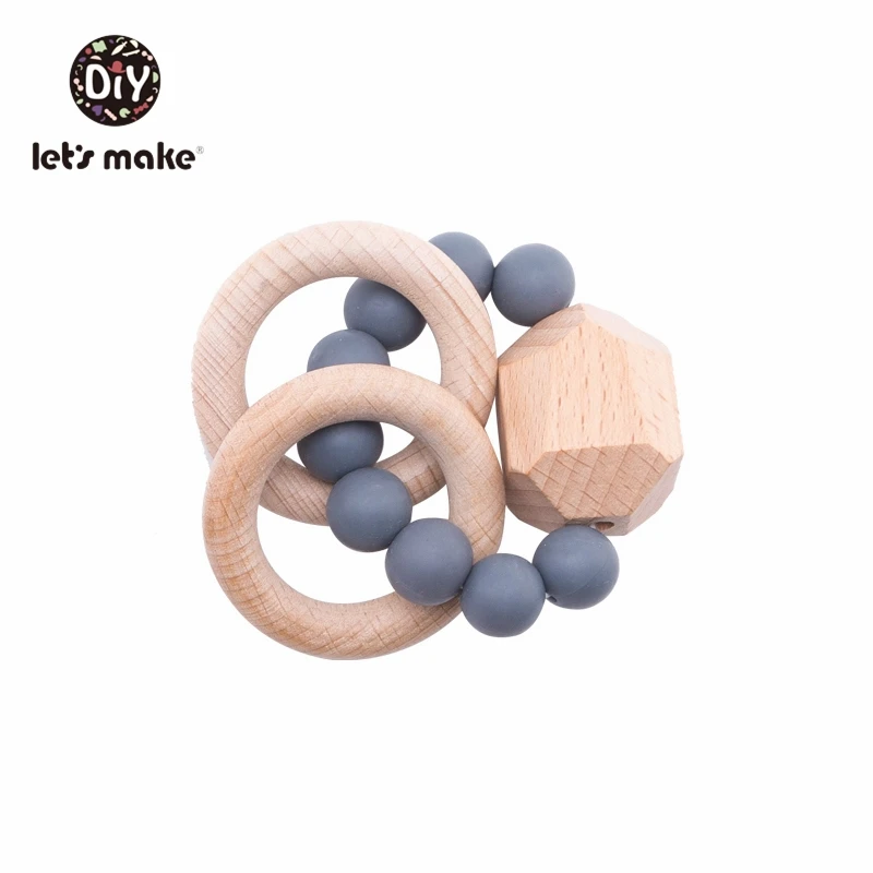 Let's Make 1 шт. детские игрушки силиконовые бусины DIY детские погремушки браслеты прорезывание зубов деревянные кольца игрушки для детей Детские Прорезыватели для коляски - Цвет: gray