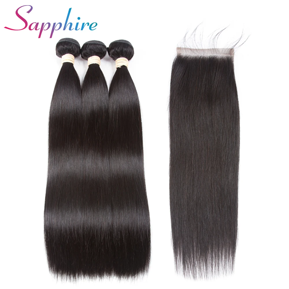 Sapphire Human Hair Straight Hair Bundles With Closure Brazilian Hair Weave Bundles With Lace Closure Non Remy Hair Extensions Sapphire Human Hair Straight Hair Bundles With Closure Brazilian Hair Weave Bundles With Lace Closure Non Remy Hair Extensions