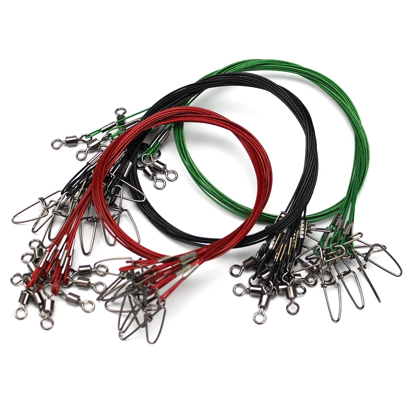 10PCS/Lot 50CM Fishing Line Steel Wire Leader With Swivel Fishing