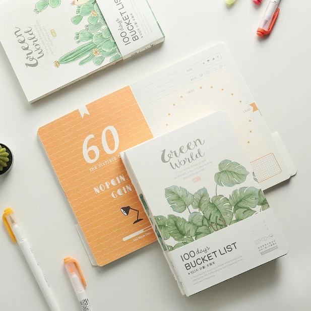 

"Green World" 100 Days Project Planner Daily Agenda Travel Notebook Study Scheduler Journal Stationery Gift