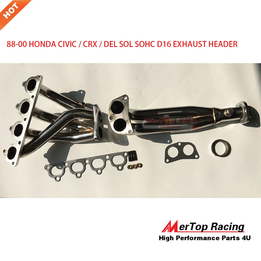 

Mertop Race 88-00 /CRX/DEL SOL D15/D16 VTEC STAINLESS EXHAUST HEADER+GASKET+BOLTS