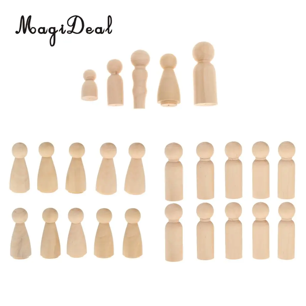 25 Pieces Assorted Blank Wedding Groom Bride Family People Figures Wooden Peg Dolls Crafts DIY Montessori Toys Cake Toppers