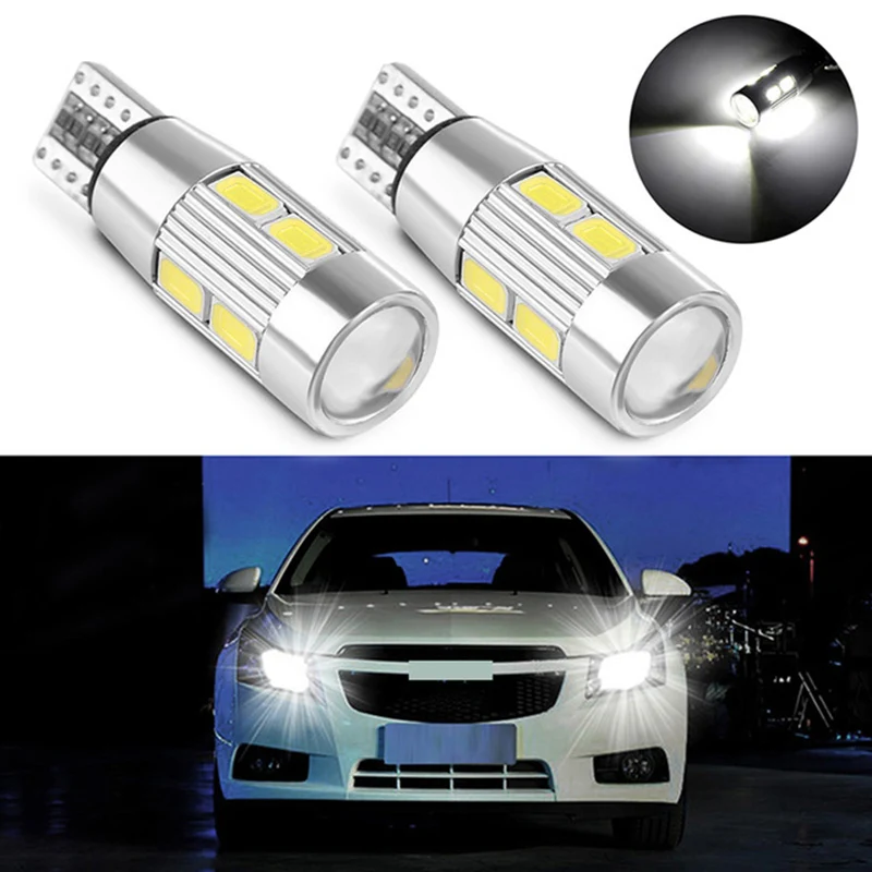2 шт. T10 светодиодный canbus W5W 194 внутренние Ксеноновые белые светодиодный CANBUS НЕ OBC ERROR t10 10SMD 5630 5730 с объектив проектора авто противотуманные фары лампа Алюминий