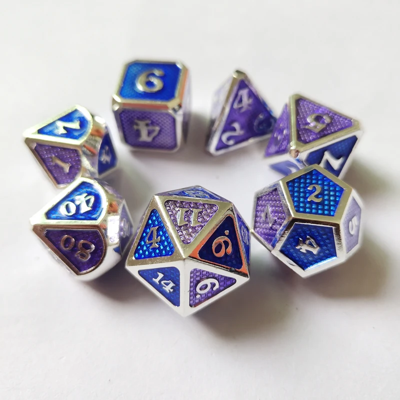 

factory directly sells 7 PCS/series creative RPG dice d and d metal dice game dice in dungeons &dragons chrome red and blue