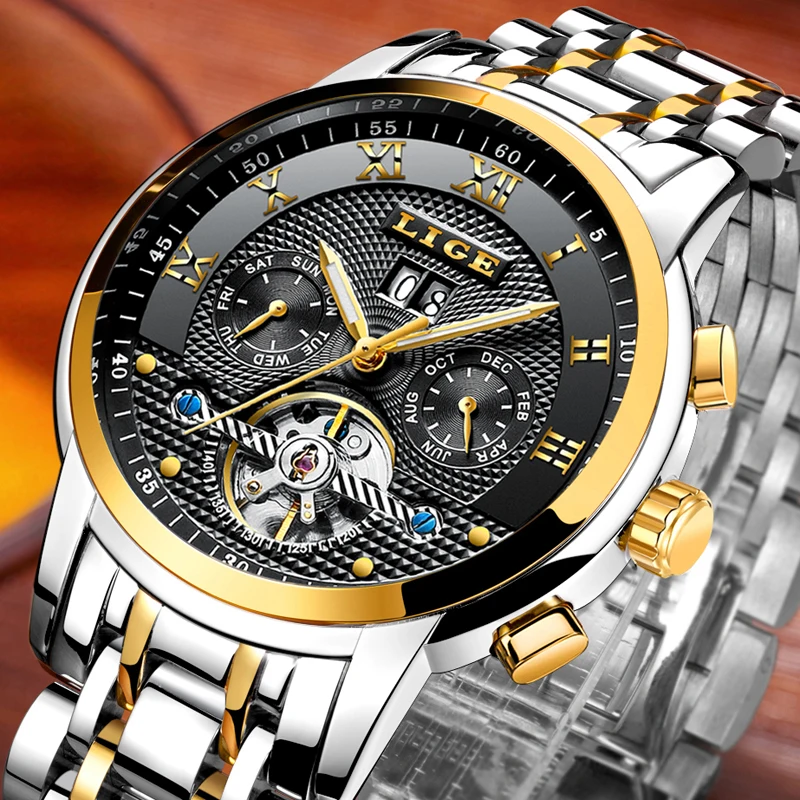 

Relogio Masculino LIGE Mens Watches Top Brand Luxury Automatic Mechanical Watch Men Full Steel Business Waterproof Sport Watches