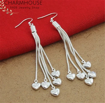 

Silver Earrings for Women Long Tassel Heart Earing Brincos Femme Pendientes Wedding Bridal Jewelry Accessories Gifts for Party