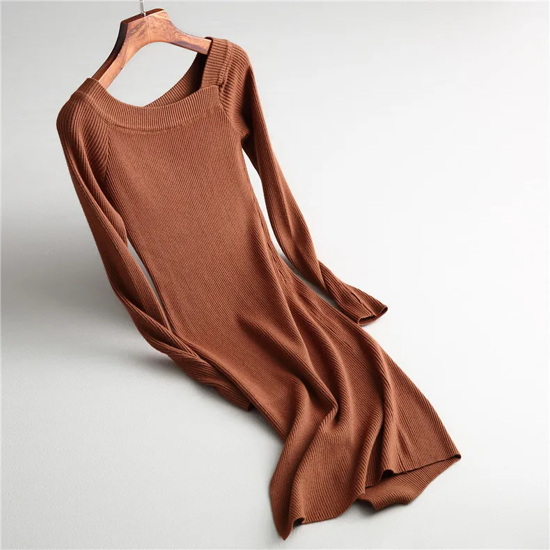 

2018 Autumn O-Neck Women Sweater Dress Vestidos Sexy Split Bodycon Women Knitting Dress Women Long Pullovers Women Long Sweater