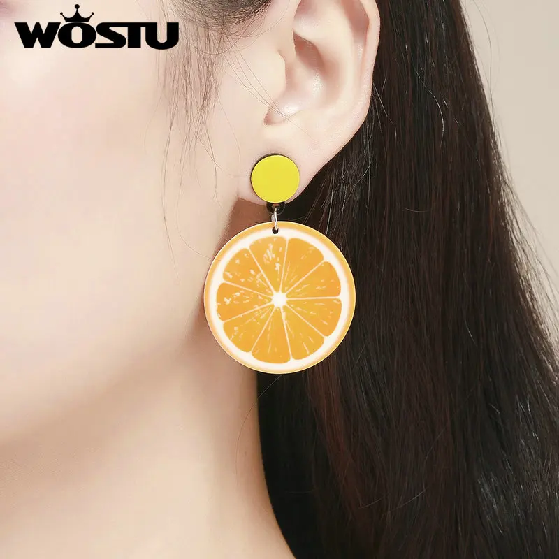 

WOSTU Spring New Vivid Lemon Drop Earrings For Women With Fruits Juice Birthday Party Jewelry Sweet Romantic Darling Gift AIE013