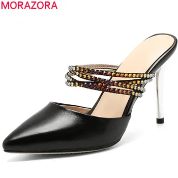 

MORAZORA black white fashion summer new shoes woman pointed toe shallow elegant sandals women wedding shoes genuine leather
