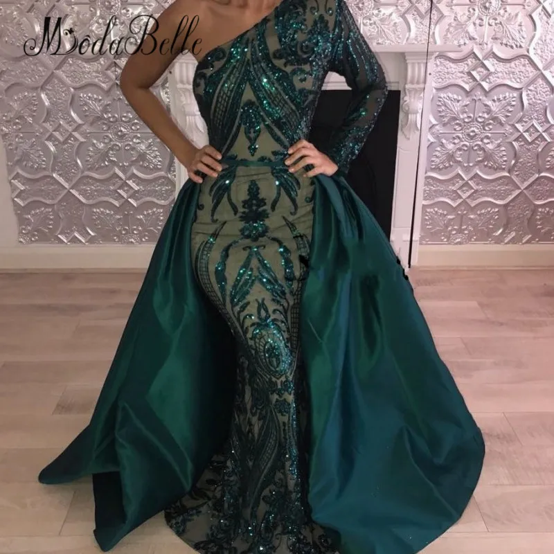#Special Offers Modabelle Sexy Sparkly Afneembare Trein Prom Jurken Sequin Groene Lange Saudi Arabische Formele Jurk 2018 Robe Dubai Soiree Kaftane