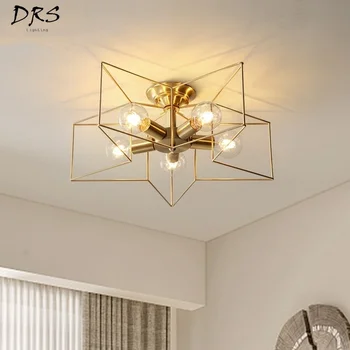 

Full Copper American Five-pointed Star Ceiling Light Absorbing Bedroom Room Children's Room Living Room Nordic Led Crystal Lamp