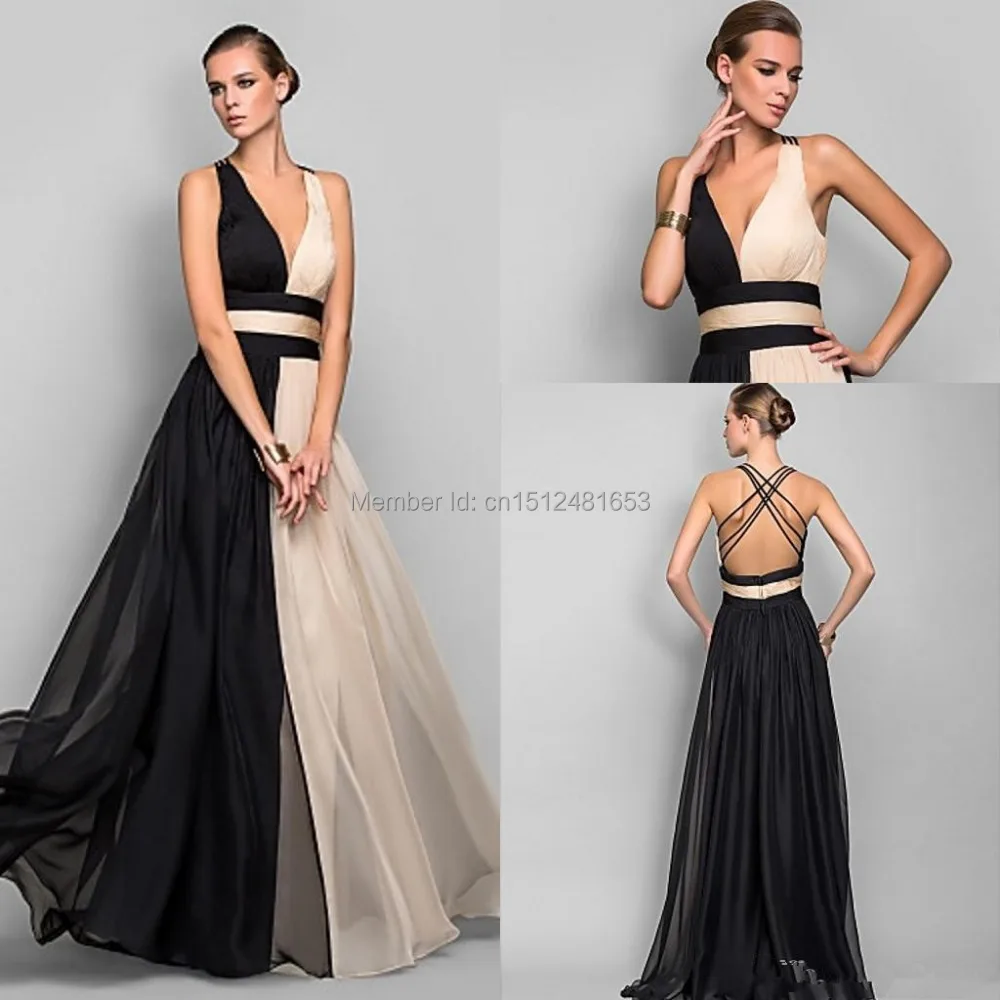 Vogue 2017 Deep V Neck Double Colors Evening Dresses A Line Vogue 2017 Deep V Neck Double Colors Evening Dresses A Line Chiffon Ruffles Sash Backless Floor Length Prom Dress Celebrity Gown In From