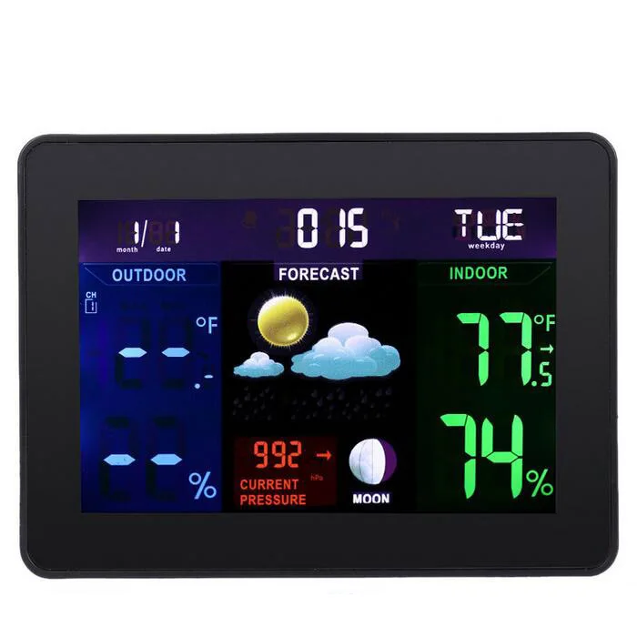 TS-71 Indoor Outdoor Temperature Monitor Digital Weather Station DCF77 RCC Thermometer RH% Barometric Pressure with 2 Wireless Sensor