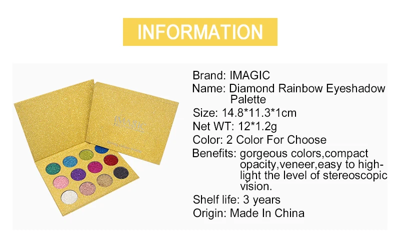 IMAGIC прессованные блестящие тени для век Палитра 12 цветов яркие радужные глтеры тени для век заполняющие Magetic Макияж Косметика