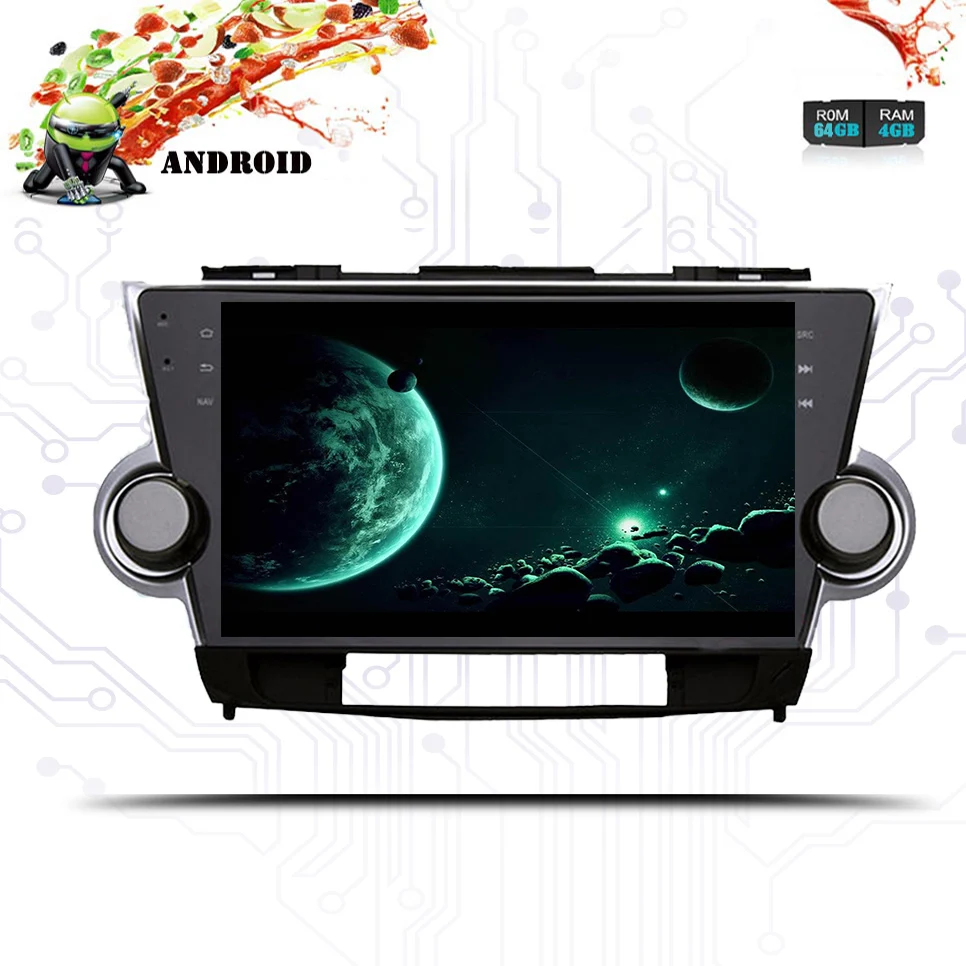 10 1 дюймов 4G + 64G 2 din Автомобильный dvd плеер для Toyota Highlander 2009 2013 android 9 0 магнитофон с