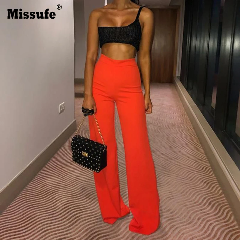 

Missufe 2019 Spring Summer High Waist Long Pants Straight Full Tousers Female Casual Sexy Elegant Office Lady Pants Cargo Capris
