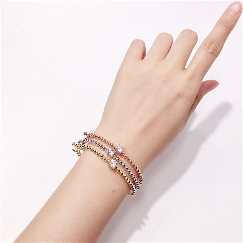 

HUISTORY High Quality Copper Plated Glossy Beads Buckle Bracelet Three Colors Stainless Steel Male Bracelet Bangle For Party
