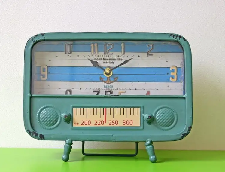 Metal Clock Retro Nostalgic Radio Iron Metal Table Clocks Thermometer Dispaly Timer Bedroom Study Office Antique Decor Clock Metal Clock Retro Nostalgic Radio Iron Metal Table Clocks Thermometer Dispaly Timer Bedroom Study Office Antique Decor Clock