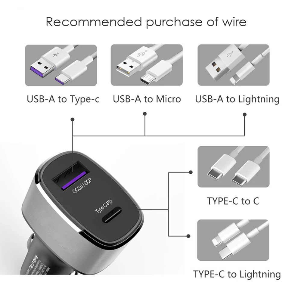 Тип-C PD зарядное устройство с 3 usb-портами для быстрой зарядки, автомобильное зарядное устройство для телефона 39 Вт/совместим с iPhone X/8/8 Plus