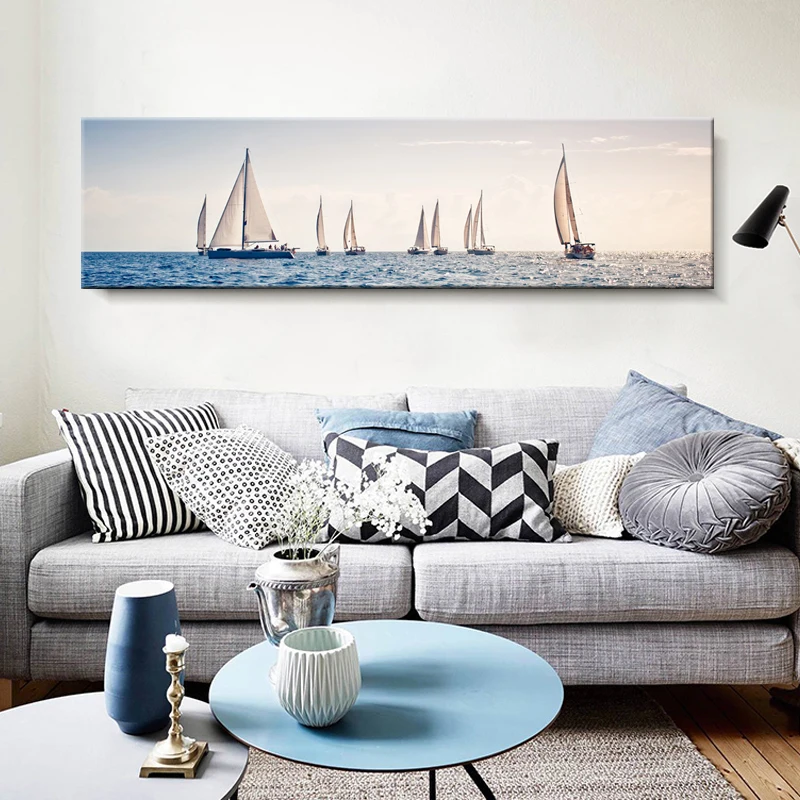 

Canvas Painting Golden Sailing Boat Sea Wall Art Print Nordic Poster Landscape Chic Wall Drawing Ornament For Cafe Bedroom Shop