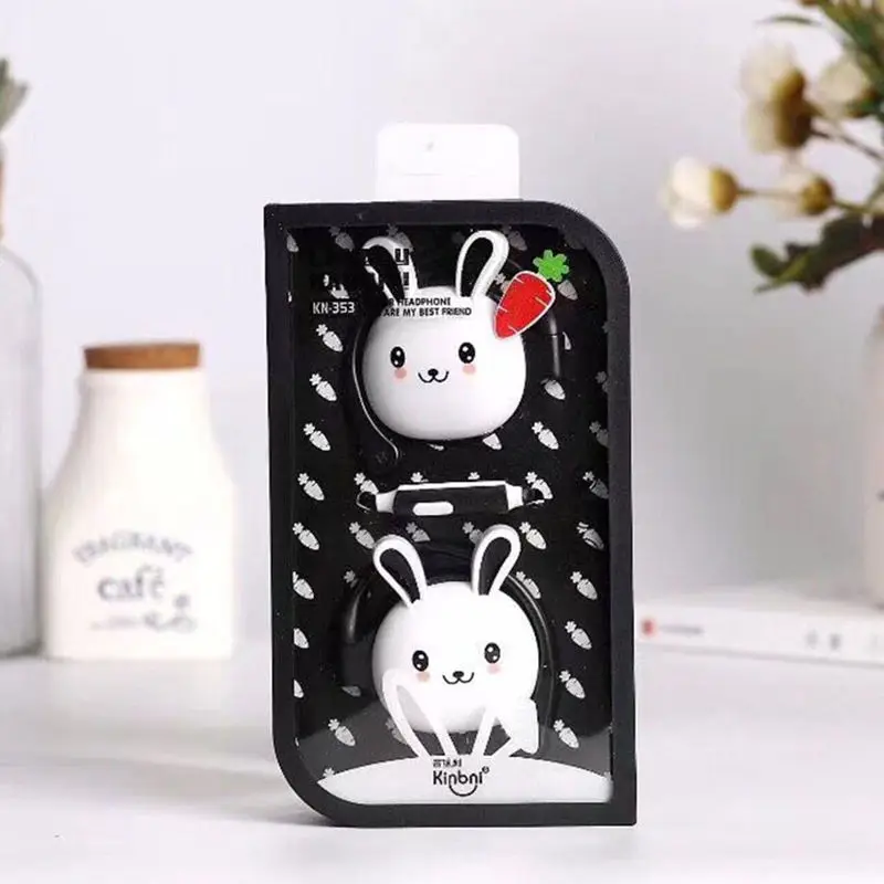 

Cartoon Rabbit Earphones Headphones Cute Stereo Wire Control Earbuds with Mic Music Sports For Girl Kids Gifts 3.5mm Headset